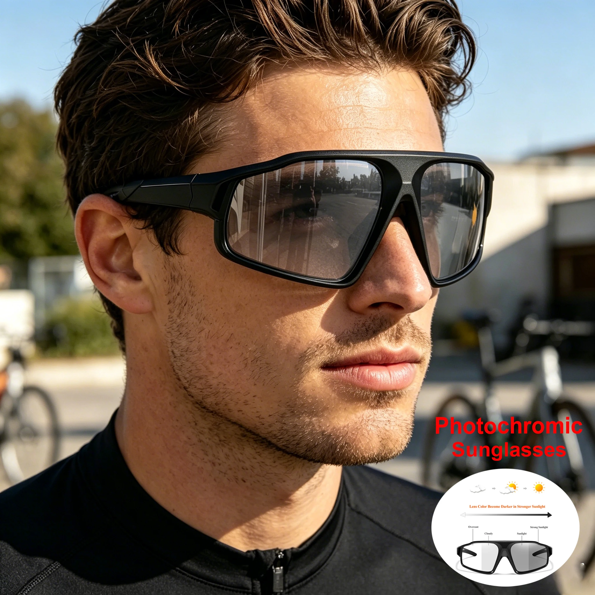 Unisex UV400 Photochromic Sports Sunglasses Anti-glare Flexible Frame Glasses for Cycling Running Fishing
