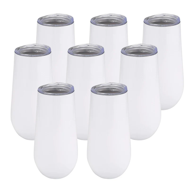 

8Packs Stemless Champagne Flutes Wine Tumbler, 6 OZ Double-Insulated Wine Tumbler With Lids Cocktail Cups