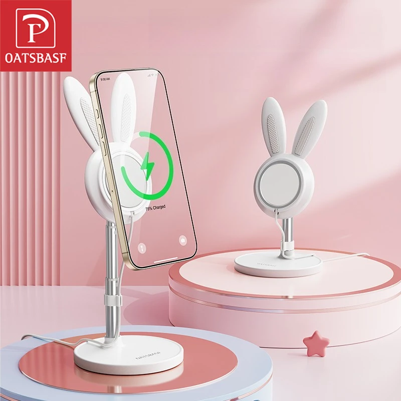 

Oatsbasf Desktop Phone Stand Height Adjustable Desk Holder Dock for Magsafe Charger for iPhone 16/15/14 (Not Included Charger)