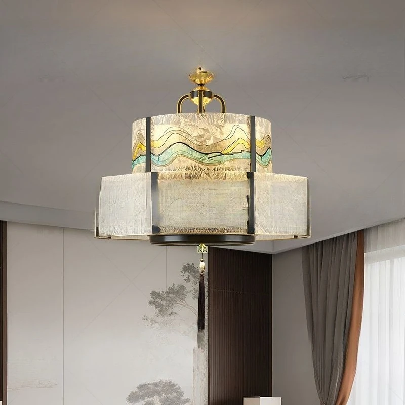 New Chinese-style enamel hall main light all-copper living room ceiling light high-end atmospheric bedroom study light