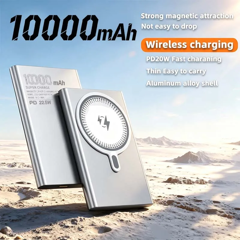 10000mAh Ultra Thin Magnetic Portable Power Bank, PD 20W Dual Fast Charging External Battery Pack Compatible with iPhone