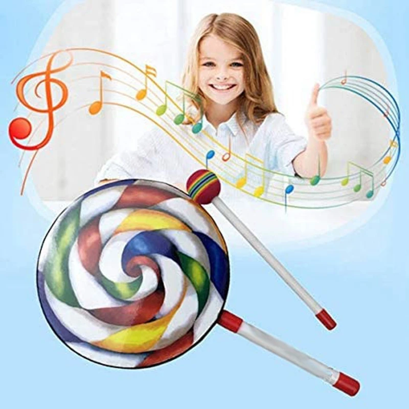 Tamburo a forma di lecca-lecca da 8 pollici con martello Rainbow Music Rhythm Instruments Kids Baby Children Playing Toy