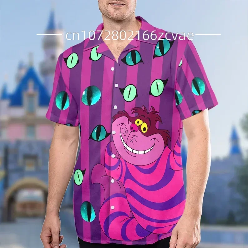 Cheshire Cat Hawaiian Shirts Summer Fashion Short Sleeve Shirts Men Women Casual Beach Shirts Disney Hawaiian Shirts