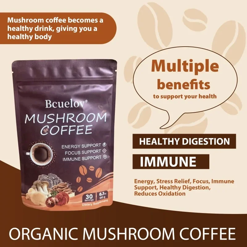 Organic Mushroom Coffee - 6 Types of Mushrooms (Hericium, Cordyceps, Reishi, Etc.) To Support Immunity, Focus & Energy Health