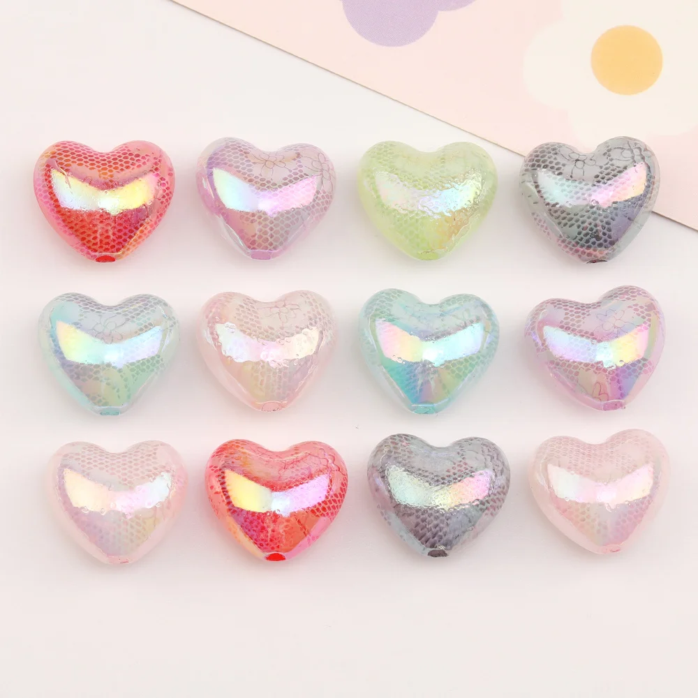 

Cordial Design 100Pcs 19*22MM DIY Print Beads/Heart Shape/Hand Made/Aurora Effect/Acrylic Bead/Jewelry Findings & Components