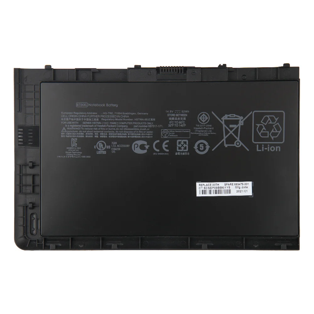 Новый сменный аккумулятор BT04XL для HP EliteBook Folio 9470m 9480m BA06XL H4Q47AA 687945 -001 Аккумуляторы 3400 мАч