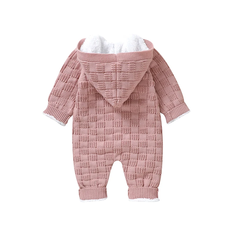 0-18m Baby Rompers Long Sleeve Knit Newborn Netural Fleece Jumpsuits with Hood Autumn Winter Outerwear Infant Boys Girls Clothes