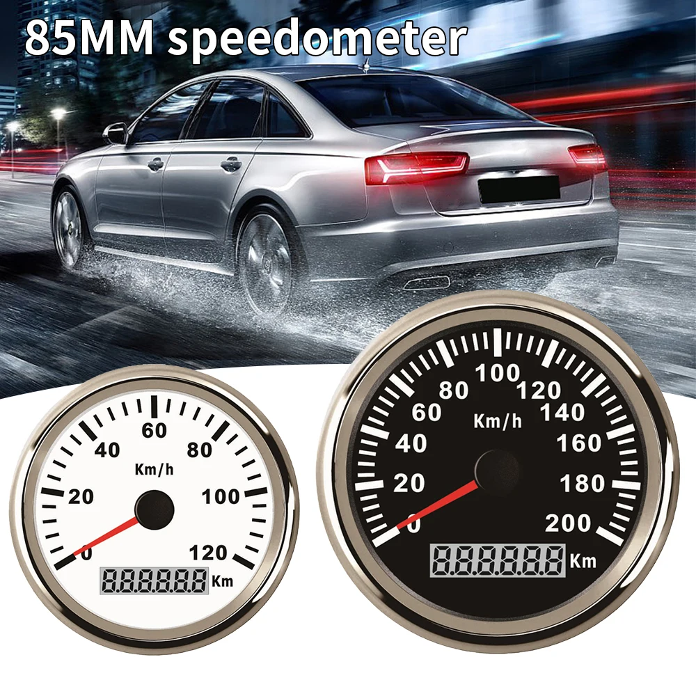 85mm Newest Speedometer Odometer Speed Gauge 0-120 km/h 0-200 km/h for Car Truck Motor with Red Backlight 12V 24V (Pulse Signal)