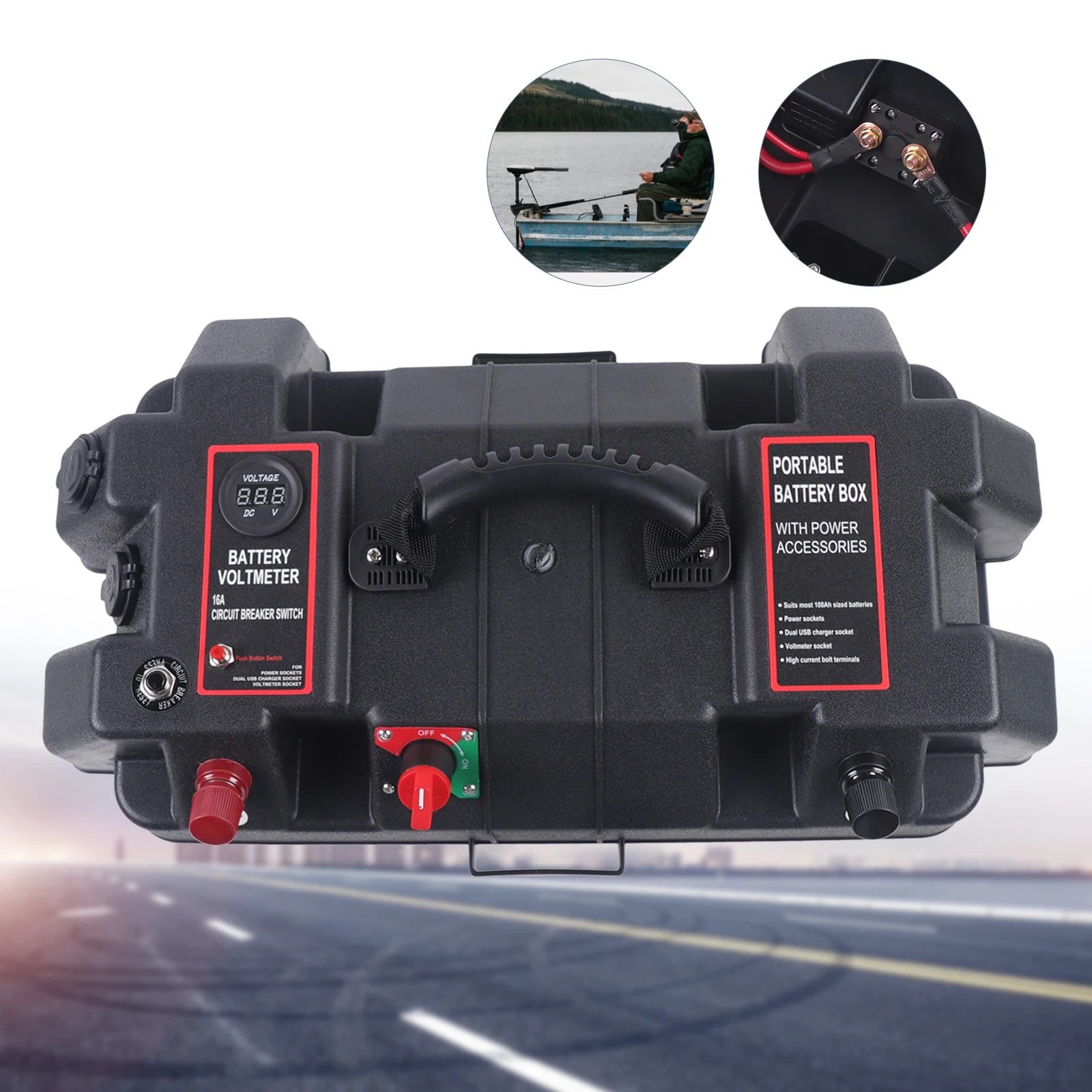 Trolling Motor Battery Box Multifunction Waterproof Portable Battery Box RV Battery Box for SUV Travel Car Boats Outdoor Marine