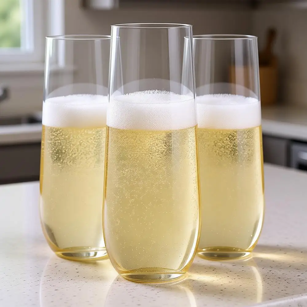 

48 Pack Plastic Champagne Lutes 9 oz - Disposable for Cocktails, Mimosa Bar, Party Supplies, Clear Shatterproof Plastic Wine Gla