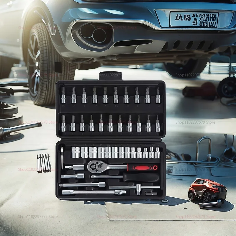 46 peças de conjunto de ferramentas de reparo de carro multifuncional caixa de ferramentas de reparo de carro chave de catraca soquete combinação manga ferramentas motocicleta