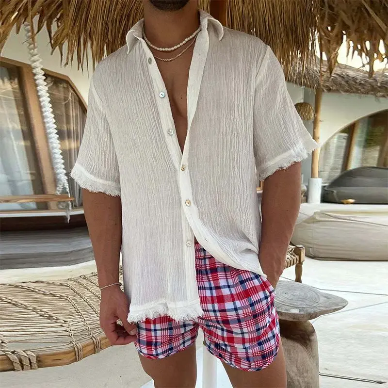 Casual Loose Color Pleated Cotton Linen Shirt Men's Leis Thickened Fleece Lined Nine-Quarter Sleeve  Collar Autumn Wear