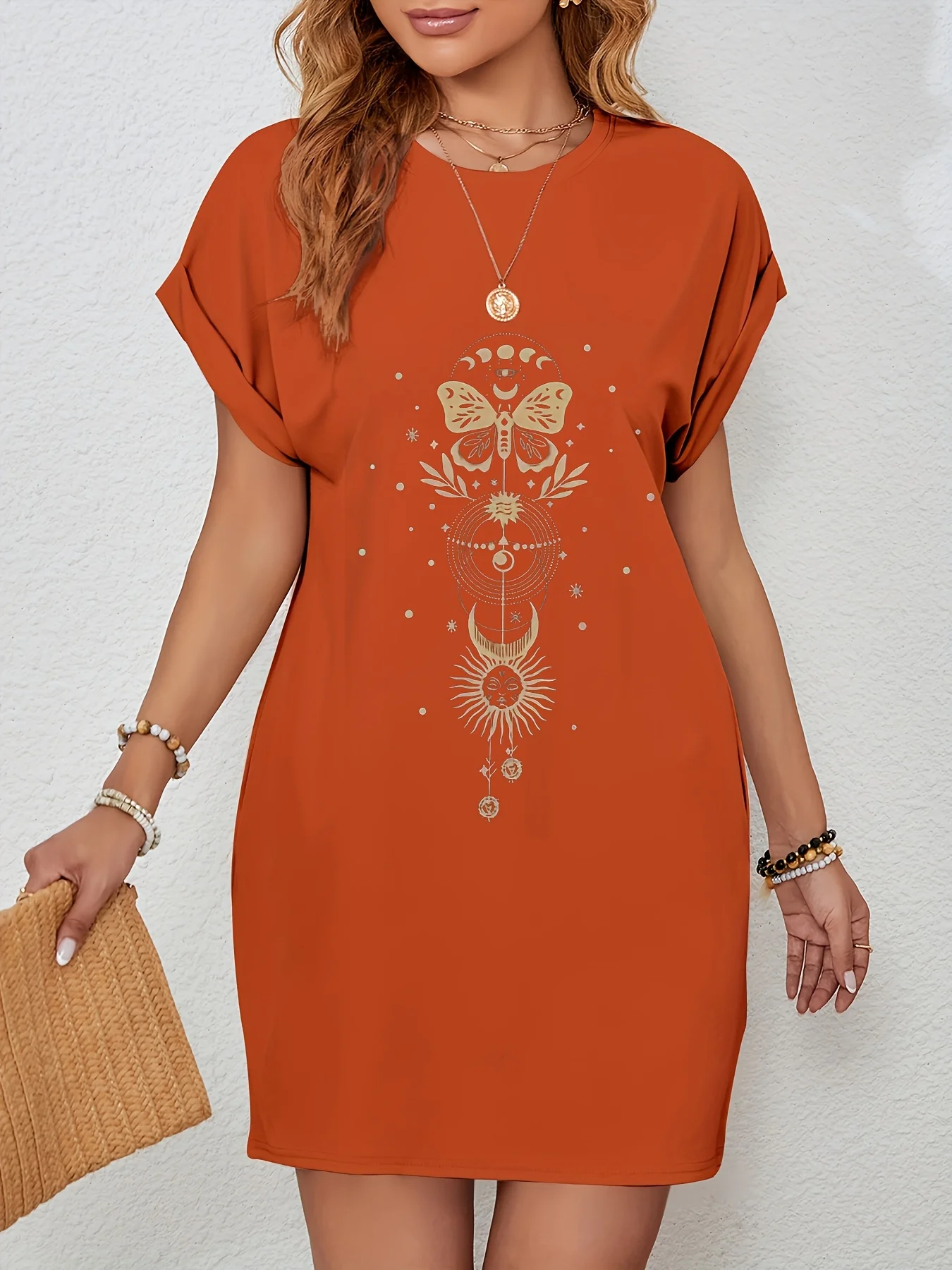 Robe t-shirt longue pour femmes, décontractée, lune, étoile, graphique, manches courtes, col rond, coupe ample, printemps et été