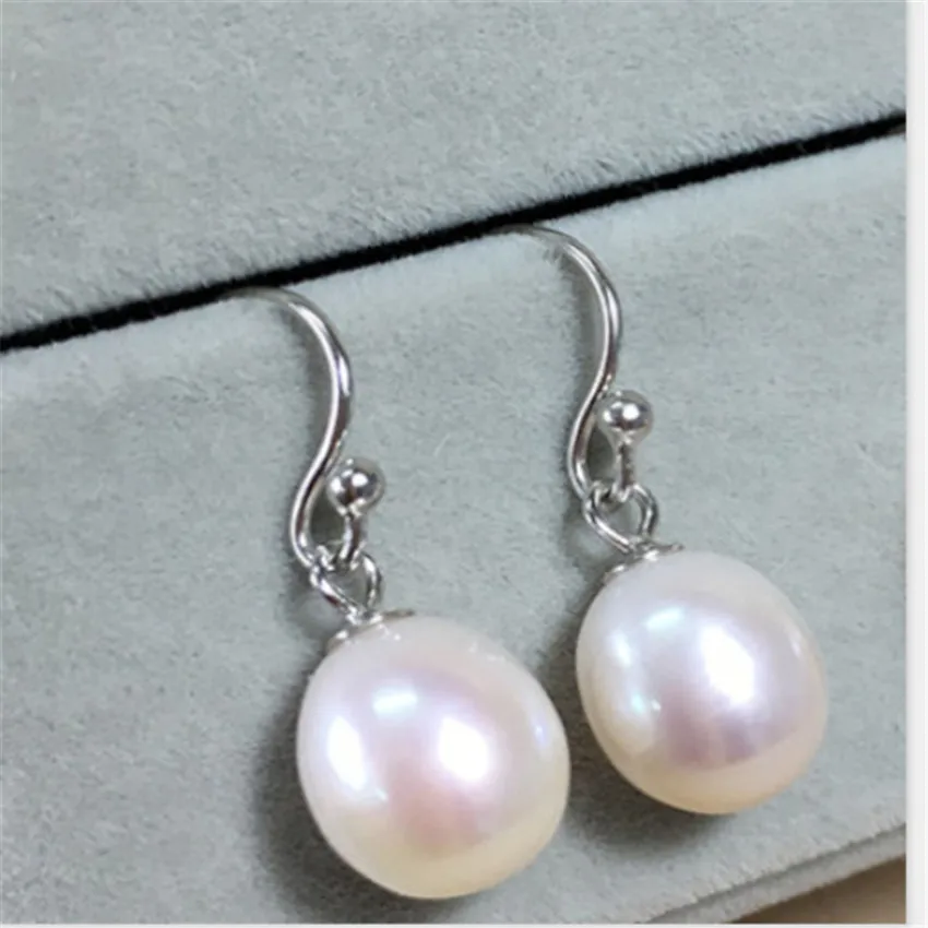 

10-12MM real white freshwater pearl flawless drop Pearl earrings Bohemian Wedding Bridal Clip-on Party Beaded