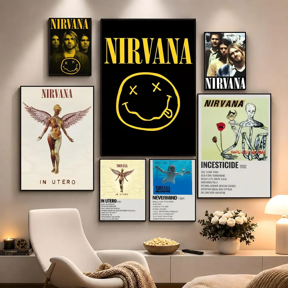 Band Nirvana Grunge Rock Poster Peel And Stick Wall Art PP Waterproof HD Bedroom Living Room Home Decor Gift