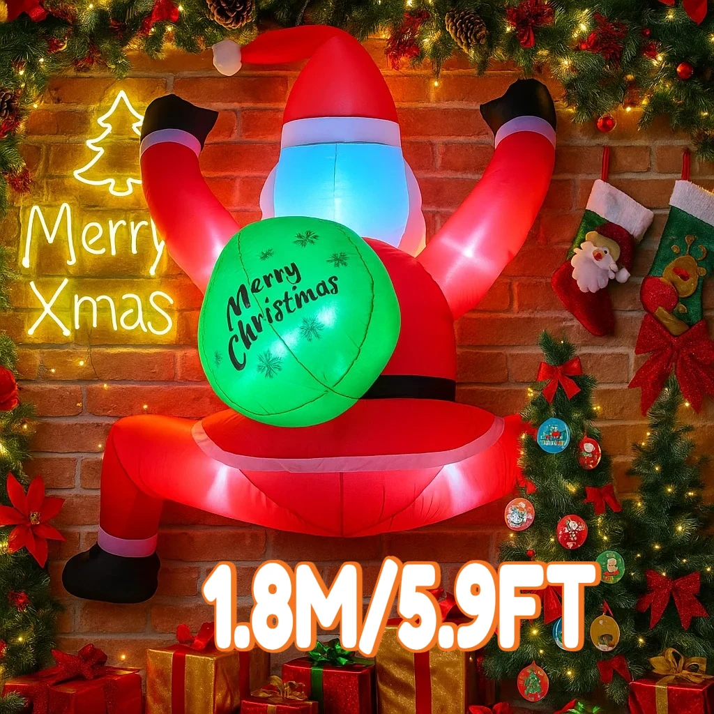 1,8 м/5,9 фута надувной Санта-Клаус с рождественскими шариками, светодиодные игрушки для домашнего декора, двор, Рождество, уличное праздничное освещение, орнамент