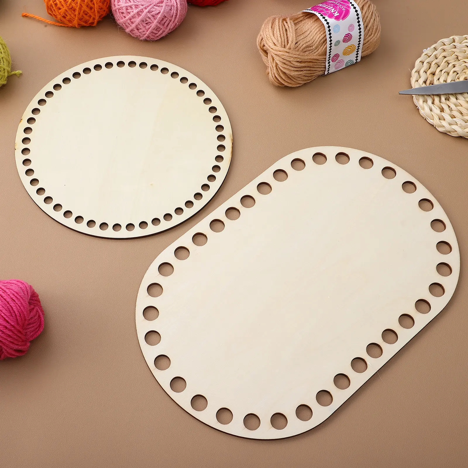 

4Pcs Crochet Basket Wooden Bottoms Colorfast Natural Wood Bases for DIY Knitting Tote Bag Crafting Supplies Wooden Basket Bases