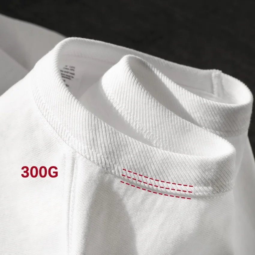 Heavyweight Impermeable 300g Carbon Matte Pure Cotton Thick Short Sleeved T-shirt Men and Women Pure White Simple Base Shirt