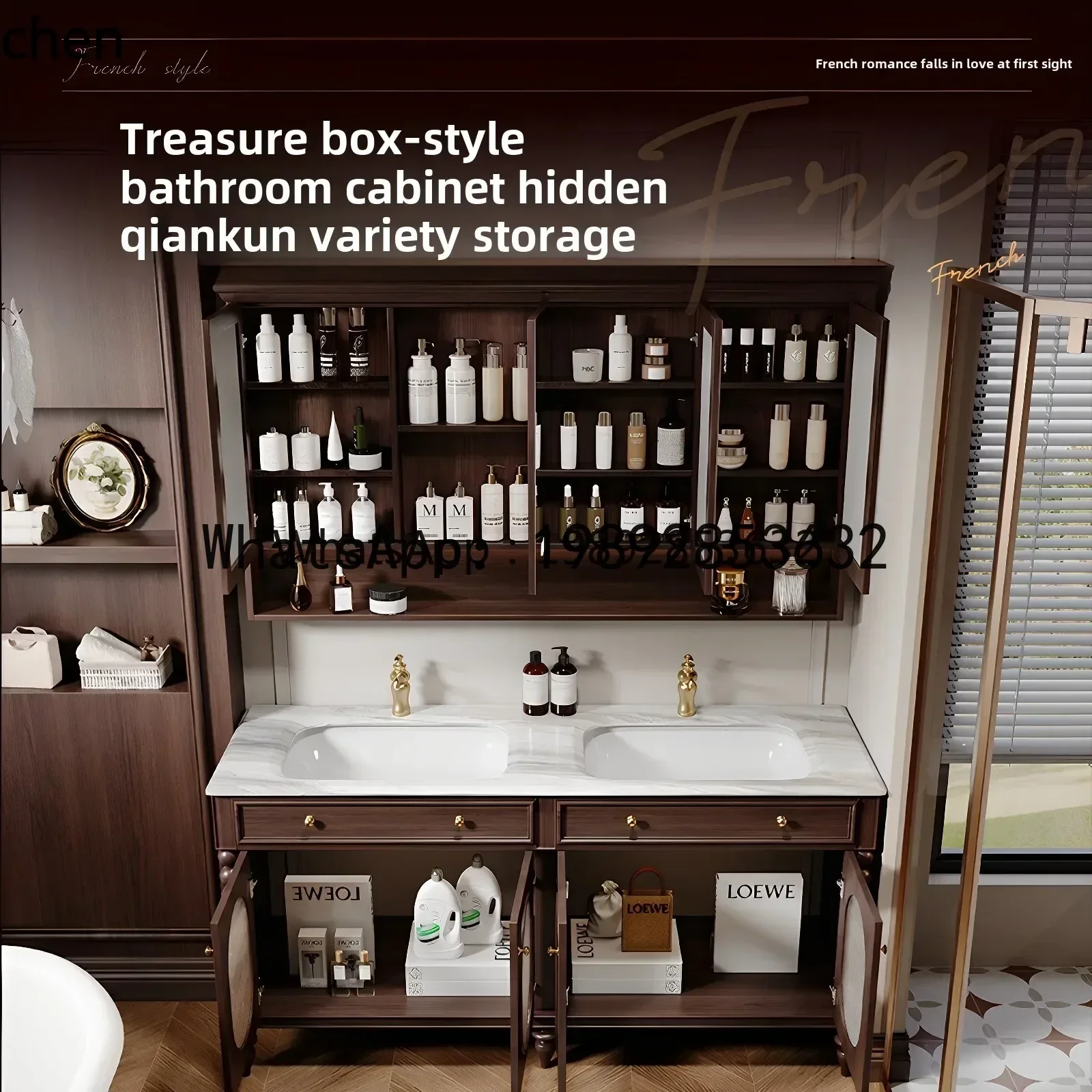YFY  baroque luxury stone ceramic  basin double faucet new Chinese floor-to-ceiling model plus large basin bathroom cabinet