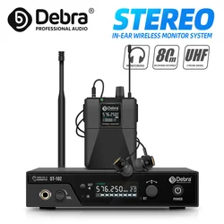 Debra ST-102 UHF 스테레오 무선 인이어 모니터 시스템, 무대 공연 스튜디오 녹화용 변속기 거리 80-300m