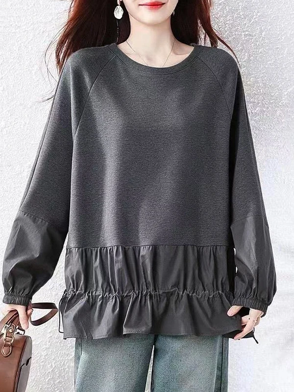 Autumn 2026 plus Size Women's Sweatshirt Casual Style Patchwork Loose Fit Conceal Meat Slimming Top Versatile for Plump Sister