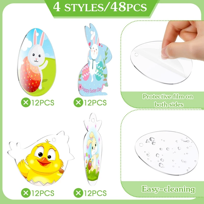 48 pezzi di ornamenti pasquali in acrilico grezzi appesi ornamenti per alberi trasparente coniglietto pulcino uovo carota per artigianato pasquale fai da te