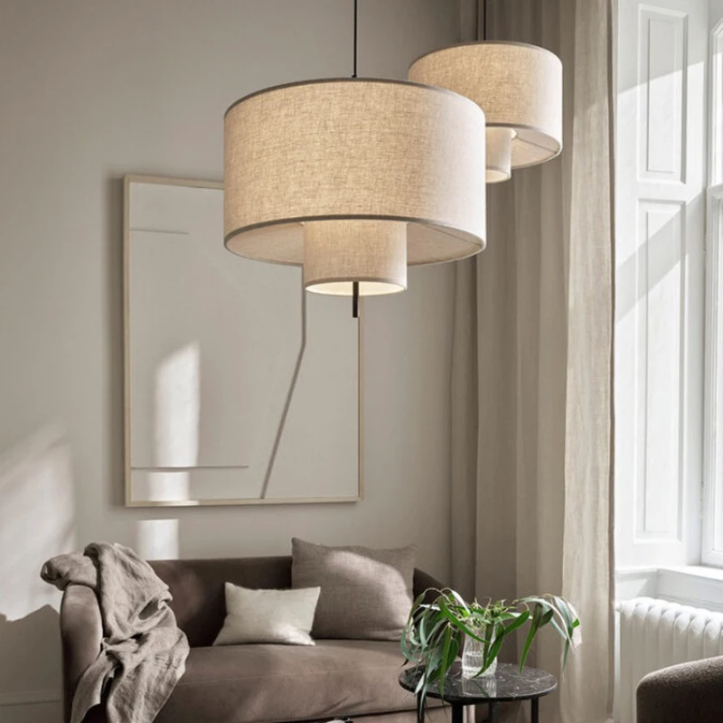Linen Fabric Chandeliers Nordic Wabi-Sabi Style Bedroom Lamps LED Retro Medieval Living Room Dining Table Dining Room Chandelier