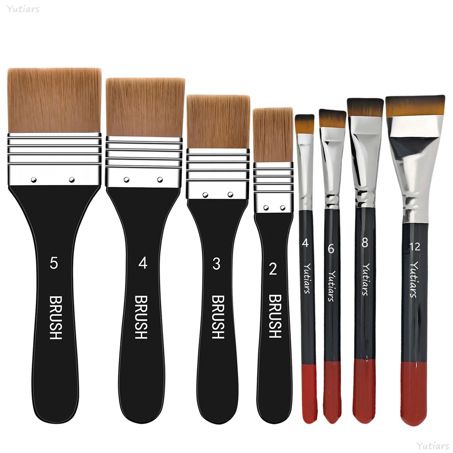 Yutiars 4 Pcs Lacquer Art Brushes & 4 Pcs Wide Flat Nylon Chip Brushes Set,Art Supplies for Acrylic,Oil,Watercolor & Gesso Craft