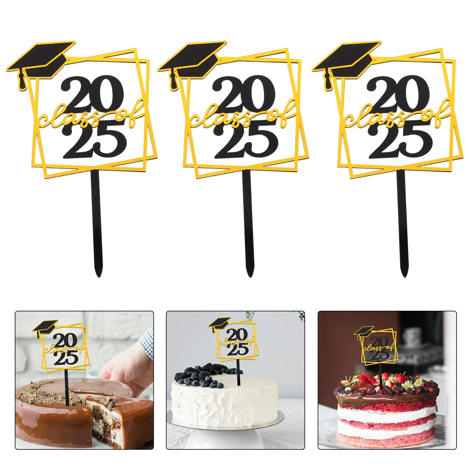 

6 Pcs Cake Insert Grad Party Toppers Hat Congratulations Acrylic Graduation Black
