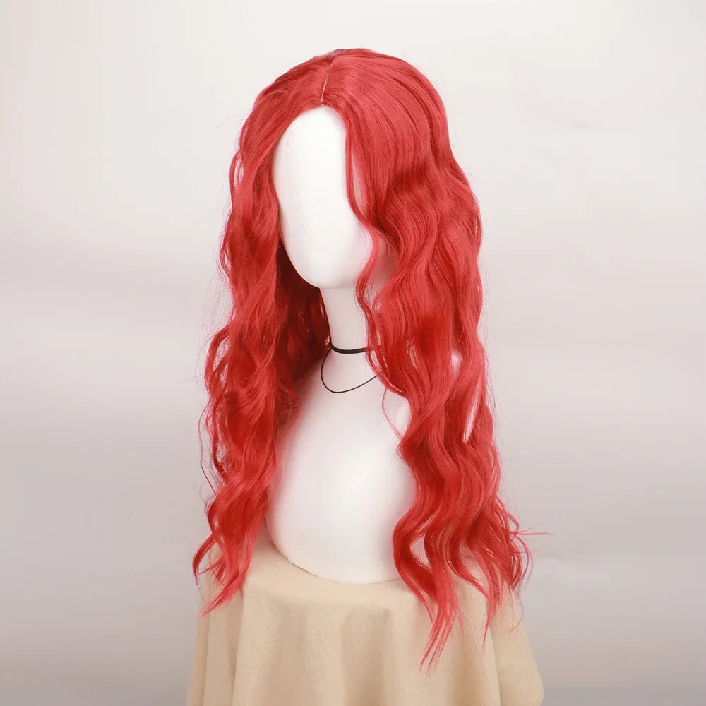 Anime Cosplay Wigs Red Hair Halloween Long Curly Wavy Wig Pink Blue Heat Resistant Synthetic Hair Christmas Headpieces Set