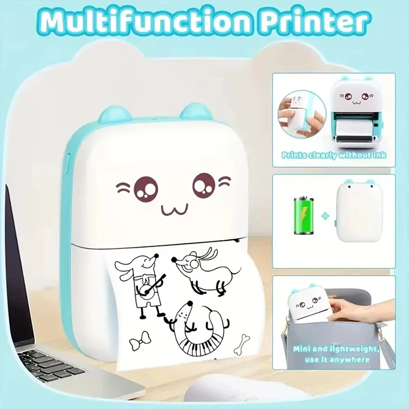 58mm Mini Portable Thermal Printer Wireless Bluetooth Mobile Pocket Photo Printer Memo Wrong Question HD Printing With USB Cable