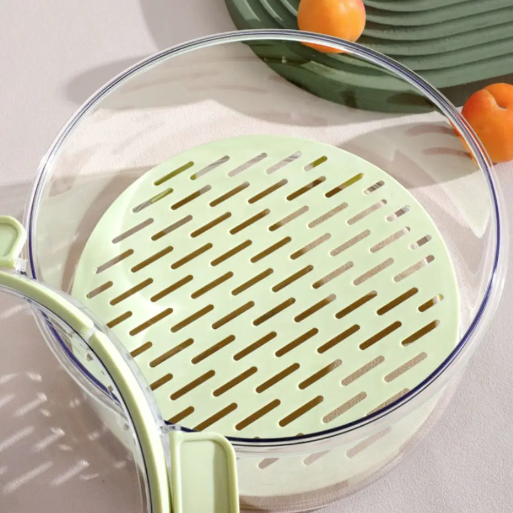 

Airtight Camping Fruit Strainer Box Double Layer Foldable Handle Food Storage Container Transparent Round