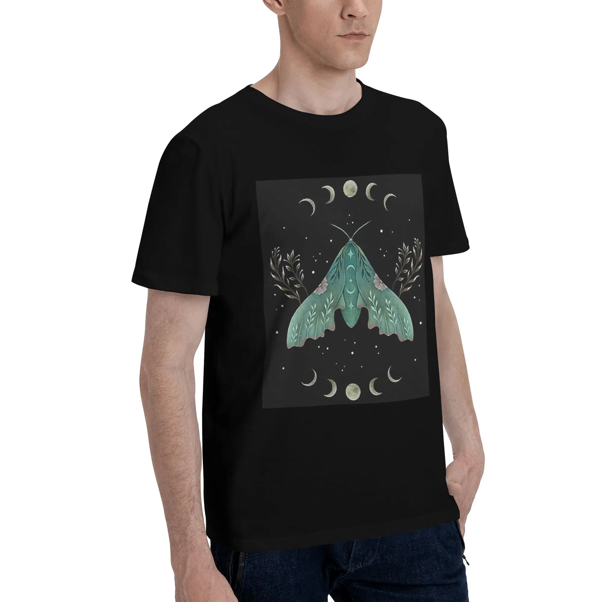 

Luna and Moth Men T-Shirt Oversized T Shirts Men's O-Neck Cotton Tees Short Summer Male