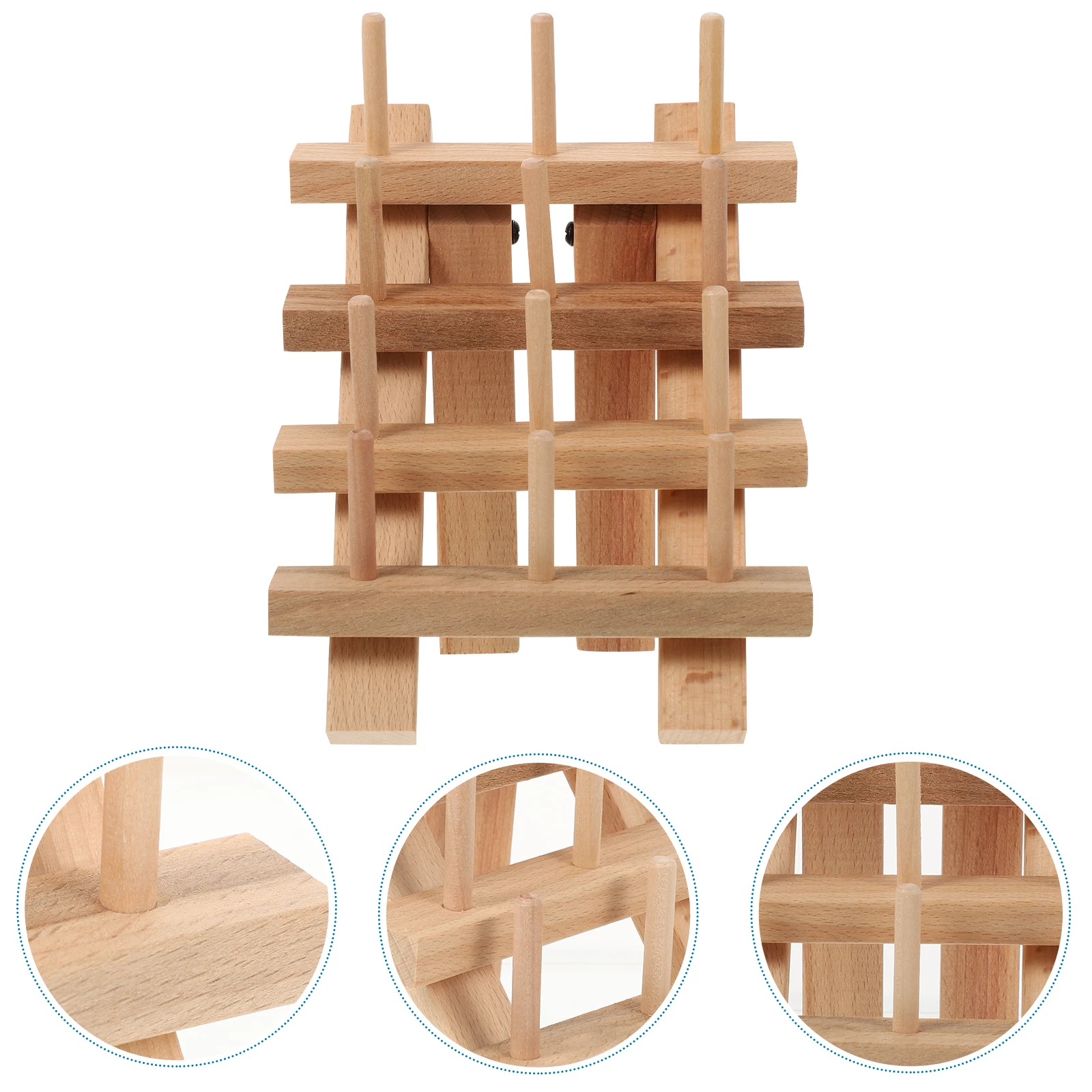 Solid Wood Storage Rack Durable NaturalWood Foldable Legs Freestanding Table Wall Hang Bobbin Thread Embroidery Sewing Organizer