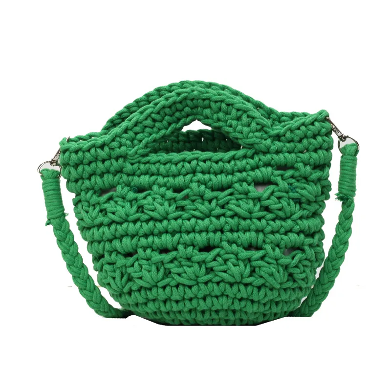 Women Mesh Rope Knitted Bucket Shoulder Bags Reticulate Hollow Travel Shopper Totes Handbag  сумка женская вязаная