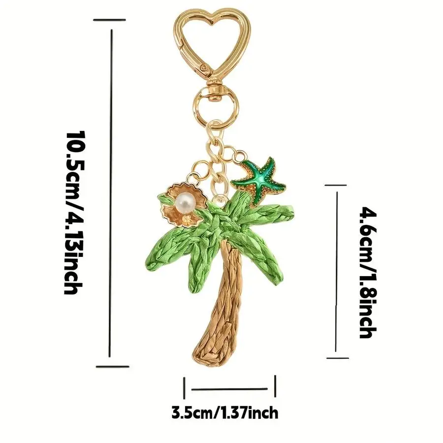 1/5/10/20/50/100pcs /s Keychain with Charm: Coconut Palm Bag, Tropical Starfish, Shell, Pearl Pendant, Summer Beach Bag Accessor