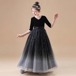 Autumn Winter Girls Evening Dress Party Princess Long Dresses Host Birthday Shiny Luxury Children Dress Daughter Gift