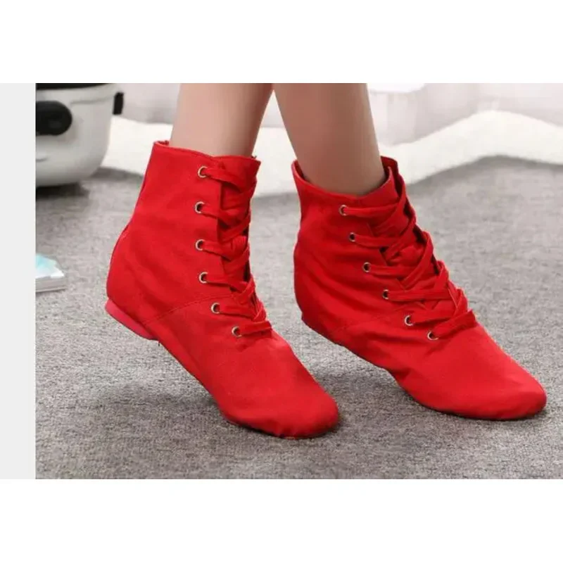 Cosbao 1pair/lot Men Women Sports Dancing Sneakers Jazz Dance Shoes Lace Up Dancing short boots Blue Red Black