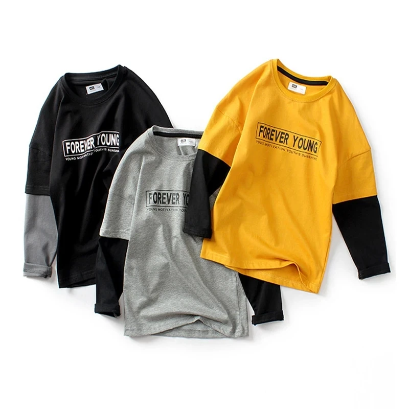 

Clothing sportswear T-shirt letter printed spring autumn Long sleeved contrasting color base shirt 4-10 years boys girls clothes