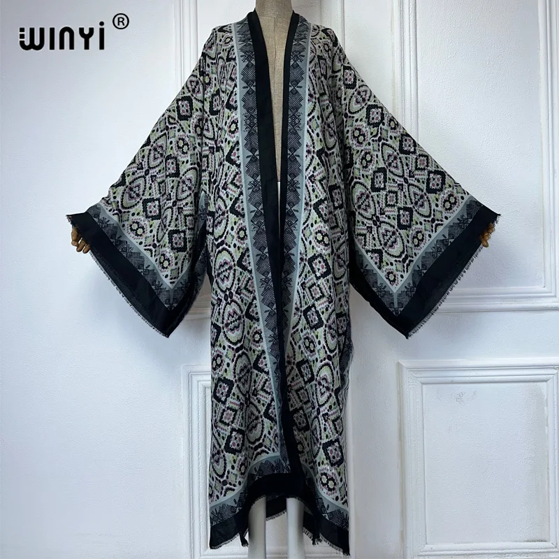 WINYI kimono Bohemia kardigan z nadrukiem abaya dubaj luksusowe eleganckie stroje plażowe dla kobiet seksowna bawełniana sukienka kaftan