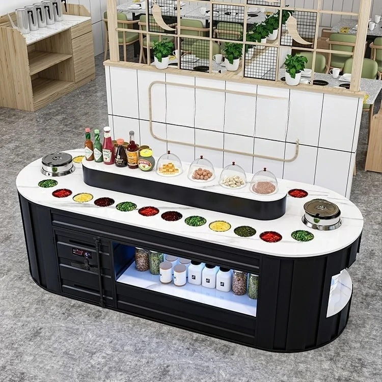 Self-service hot pot restaurant seasoning table marble small material table skewers sauce table Malatang seasoning oval side