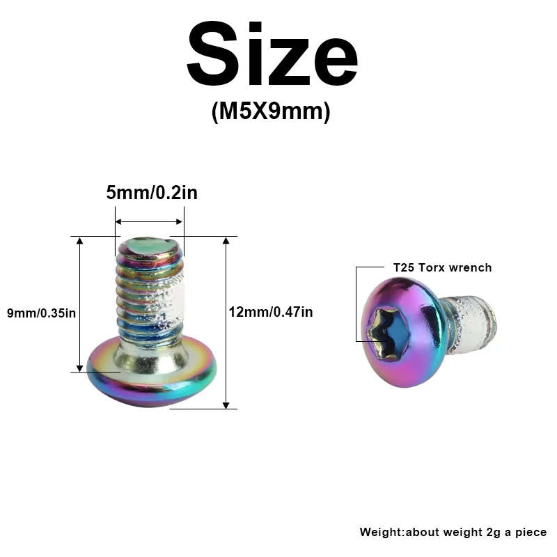 12pcs Bicycle Disc Screw M5*9mm T25 Plating Titanium Mountain Bike Road bike Rotor screw for 120 140 160 180 203 Disc Screw