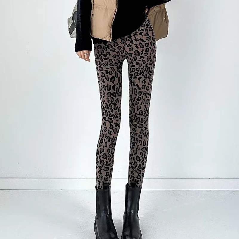 Fashion Leopard Print Shark Pants Women Spring Autumn Slim High Waist Ankle Length Woman Sporty High Stretch Leggins Mujer