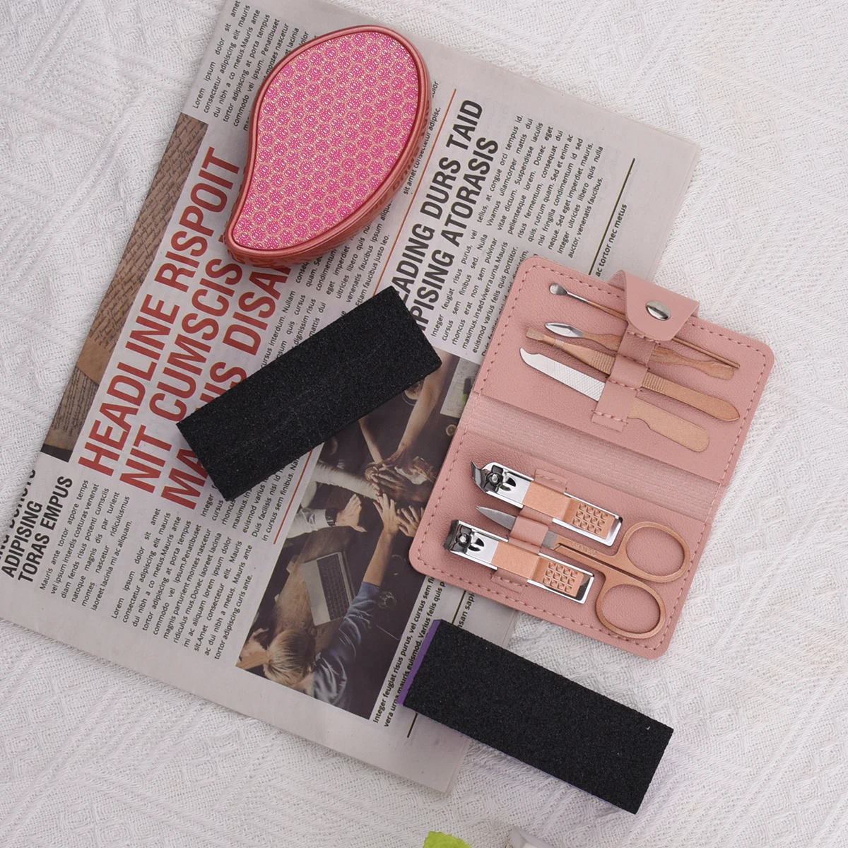 Cuidados de reparo de manicure de aço inoxidável portátil terno de 10 peças, combinação de ferramentas de manicure requintada, ferramenta de pedicure de arquivo de pé