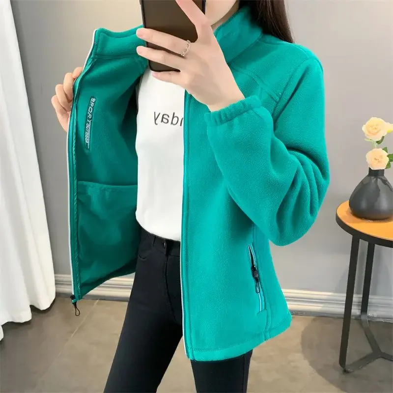 Winter Women Sweatshirt Coat Casual Loose Zip Up Cardigan Long Sleeve Sweatershirt Reversible Fleece Stand Collar Coat KX69