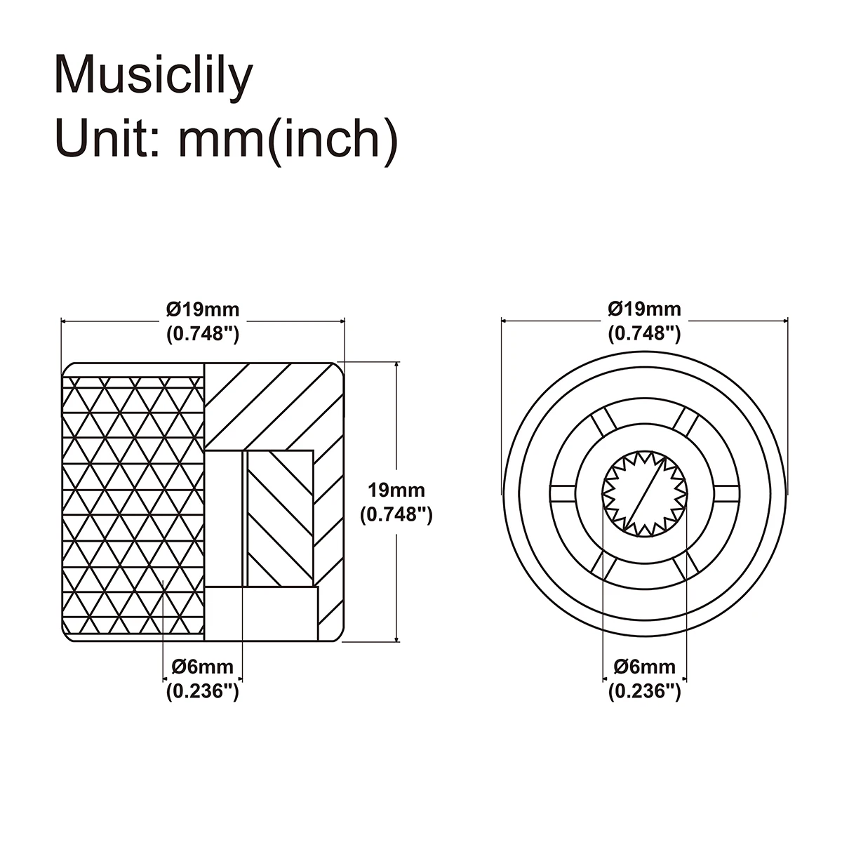 Musiclily Pro Coarse 18 Splines Steel Flat Top Push-on Control Knob for Imported Guitar Bass (Set of 2)