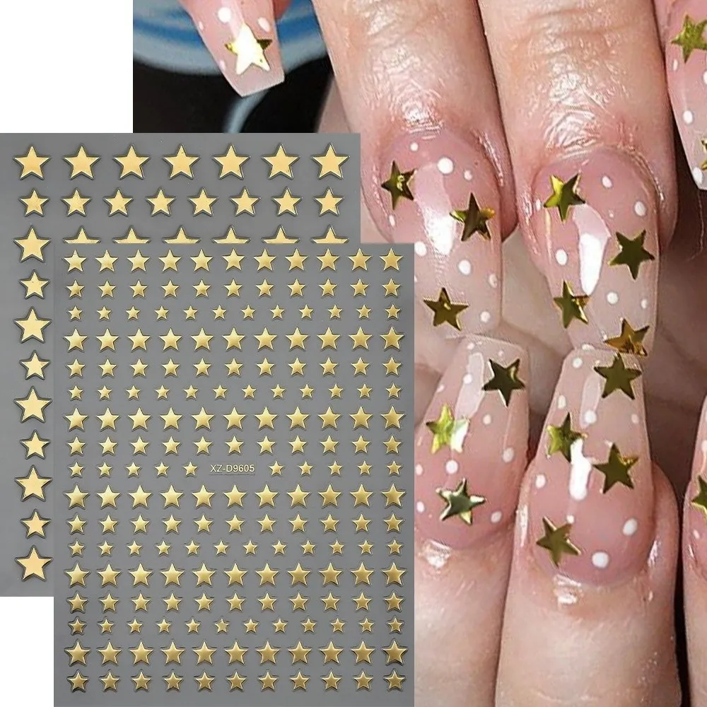 6Pcs Y2K Laser Star Nail Stickers Waterproof Gold Silver Color Irregular Star Manicure Decals Manicure Ornaments Trendy