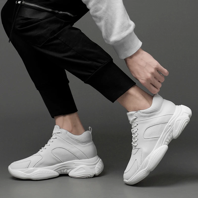 Spring Men's Shoes with Mesh, Dad Shoes, Student Height Increasing Thick Sole, Versatile Sports and Leisure Shoes, Soft Sole