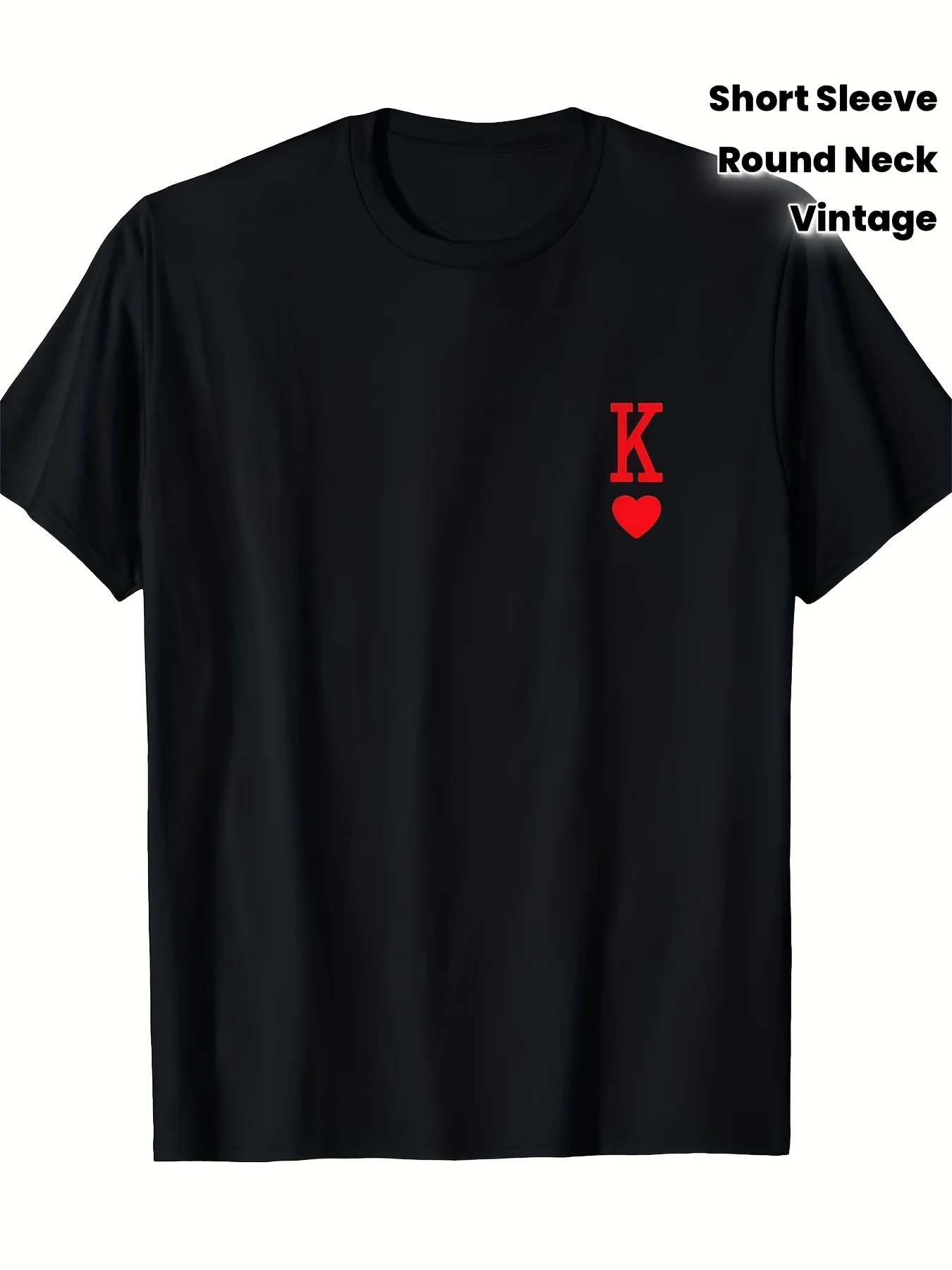 Men'S Heavyweight 200Gsm King of Hearts T-Shirt Retro Vintage Red King K Hearts Graphic Tee Matching Couples Shirt for Valentine'S Day Christmas Gifts Casual Round Neck Short Sleeve T-Valentine'S Day Casual, Vacation, Party, Sports, Fashion T-Shirt