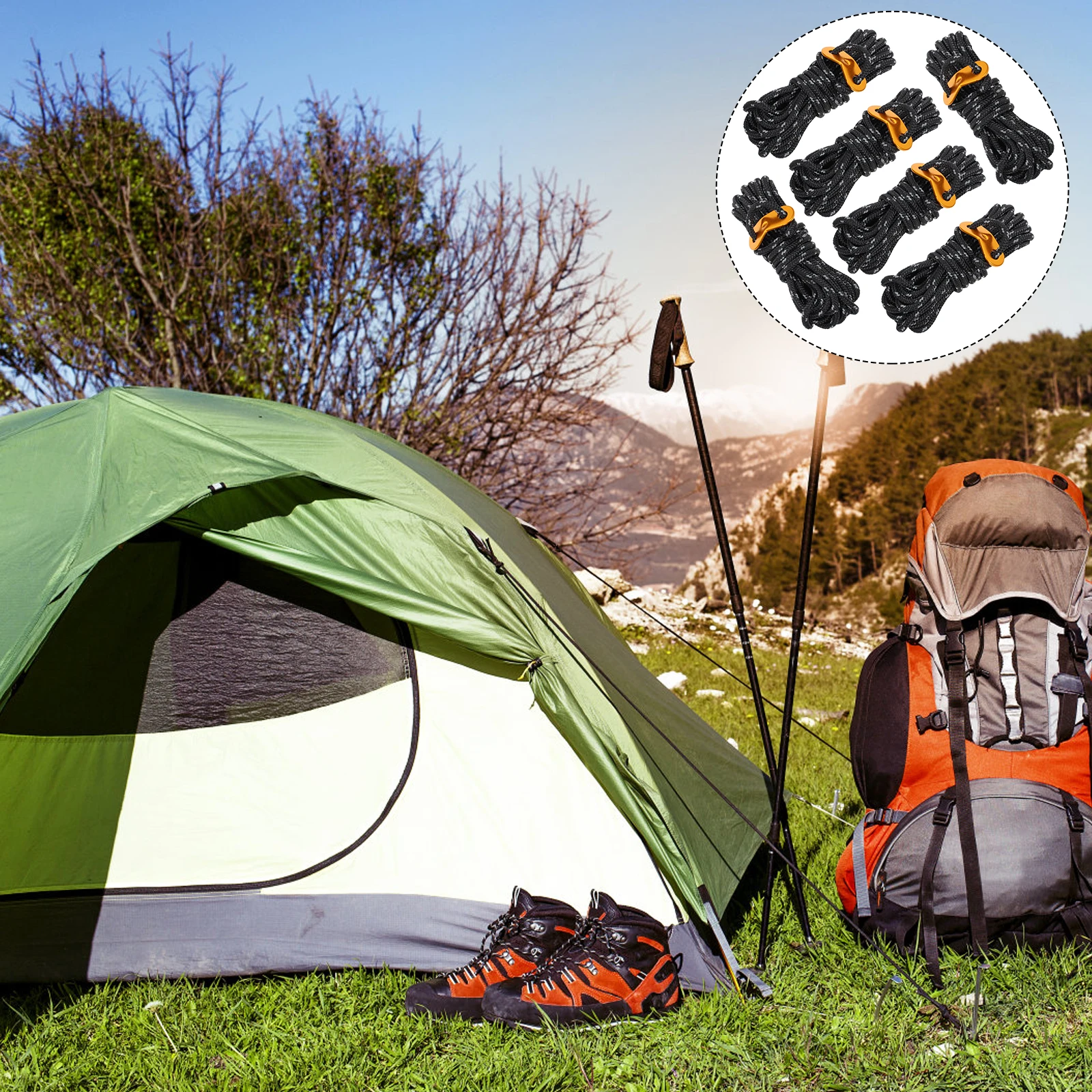 

6pcs Tent Rope Set Camping Lanyard For Camping Clothesline Durable Nylon Straps 4m Double Buckles Outdoor Gear